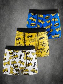 BATMAN X SHEIN 3条装 男士舒适透气全印花平角内裤 - 彩色 - 查看 1