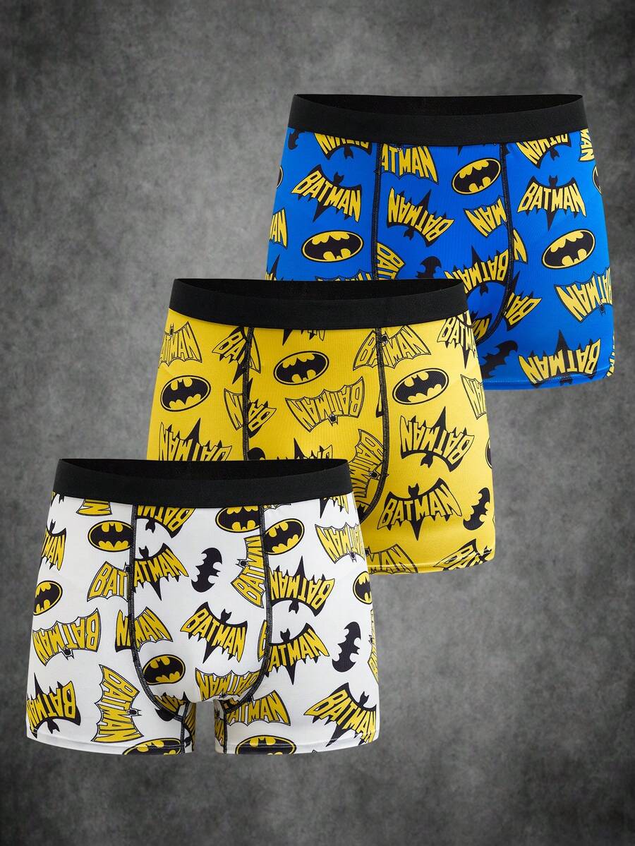 BATMAN X SHEIN 3条装 男士舒适透气全印花平角内裤 - 彩色 - 查看 1