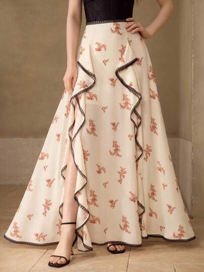 MOTF PREMIUM WOMEN'S ELEGANT RUFFLED LACE PATCHWORK LONG SKIRT, SPRING/SUMMER