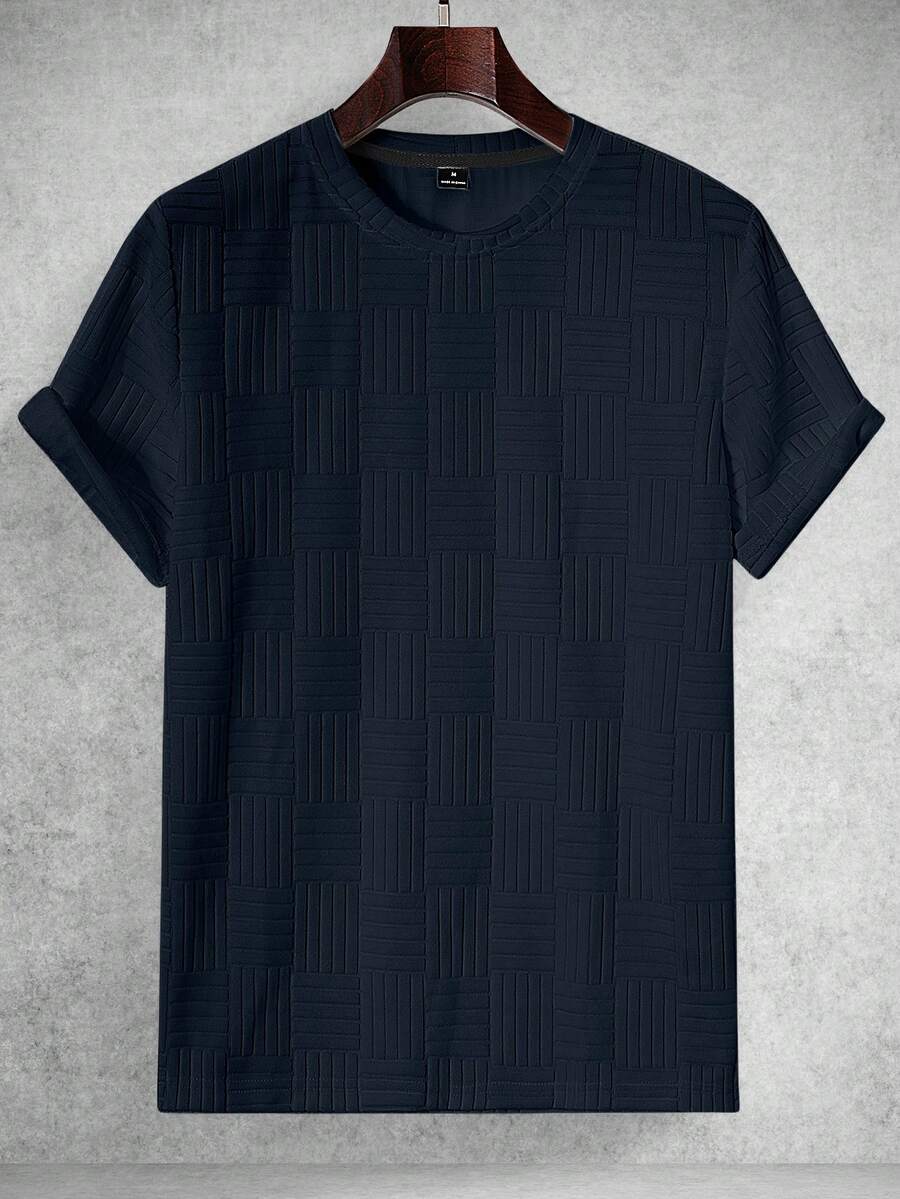 Manfinity Homme Men's Solid Color Casual Crew Neck Short Sleeve T-Shirt - Navy Blue - View 1