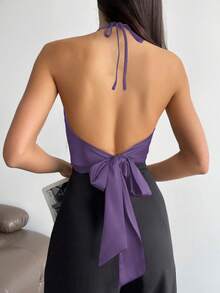 Aloruh Asymmetrical Hem Halter Women Tank Top - Purple - View 2