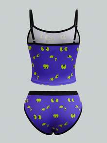 SCOOBY-DOO X SHEIN Women's Comfortable Dog & Eye Print Camisole Top And Panty Set - Purple - View 2