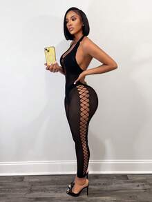 BamGleam Women's Sexy Backless Hollow Out Jumpsuit, Beach Vacation Style - Black - View 3