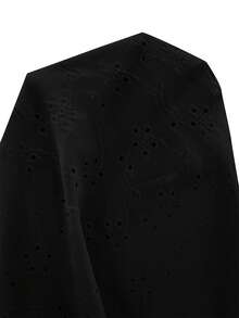 EMERY ROSE Summer Casual Solid Color Textured Lace Trim T-Shirt - Black - View 7