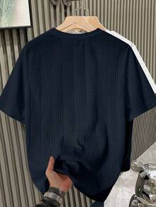 Manfinity Homme Men's Solid Color Casual Crew Neck Short Sleeve T-Shirt - Navy Blue - View 6
