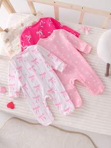 Bộ 3 món áo liền quần dài tay họa tiết trái tim dễ thương cho bé sơ sinh, trang phục mặc nhà thời trang và ngọt ngào. - Nhiều màu - Xem 2