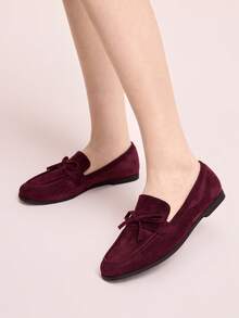 CUCCOO DOLLMOD Round Toe Comfortable Black Bow-Knot Patent Leather Fashionable Ladies Flat Shoes Spring Shoes Spring Break Easter Valentine's Day - Burgundy - View 5