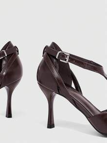 CUCCOO SZL Women's Pointed Toe Buckle Design Everyday Versatile Fashion High Heels Spring Shoes - Coffee Brown - View 5