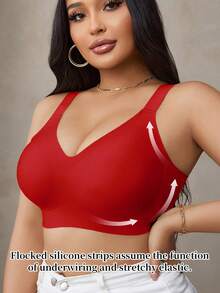 Áo ngực không gọng, không đường may, chất liệu mềm mại, có đệm mút, dành cho nữ cỡ lớn, kiểu sọc thạch, bán lẻ. - Đỏ - Xem 5