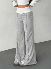 SHEIN PETITE Trang phục mùa hè và phong cách đường phố mùa hè dành cho nữ, đi chơi, thường ngày, đi học, phong cách vintage, quần dài trắng ống loe màu xám Pháp, kiểu dáng Y2K, quần áo Y2K, trang phục nghỉ hè. - Xám - Xem 10
