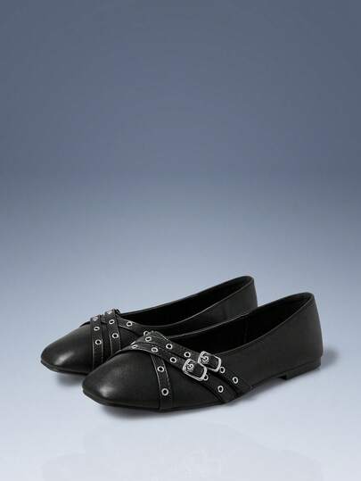 CUCCOO GRLICON 女士铆钉装饰搭扣平底乐福鞋