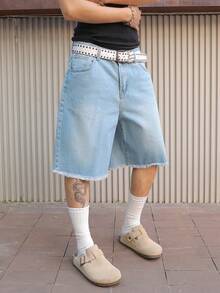 PAVTROS Men's Casual Washed Distressed Denim Shorts, Summer - Blue - View 3