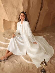 Al Najma Elegant Round Neck Long Sleeve High-End 3D Floral Dress With Attached Sleeve, Spring/Summer Abayas - Apricot - View 7