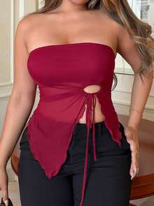 Maria Perezxox 束邊不對稱裙擺背心上衣 - 酒紅色 - 查看 6