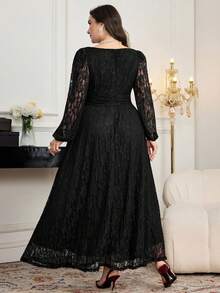 Modelyn Đầm ren thanh lịch cổ khoét sâu tay phồng dành cho phụ nữ cỡ lớn - màu đen - Xem 3