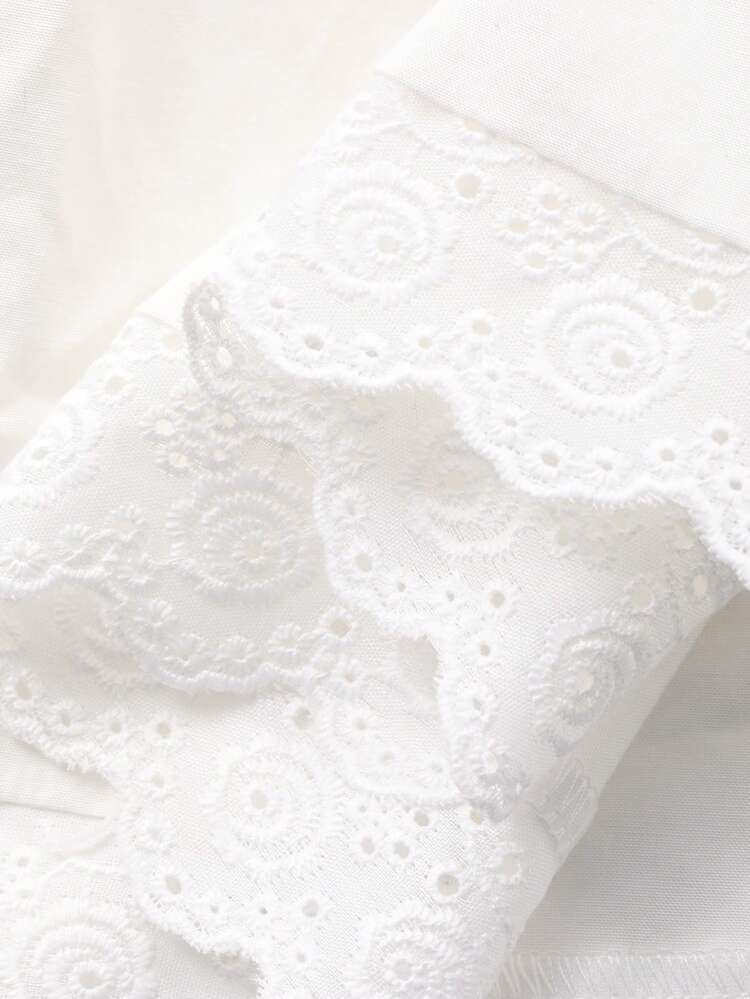 Young Girl Peter Pan Collar Short Puff Sleeve Button Design Cute Dress