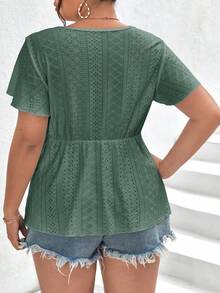 SHEIN Frenchy 荷叶边撞色蕾丝蝴蝶袖娃娃T恤 - 綠色 - 查看 2