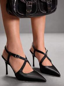 CUCCOO SZL 女士尖头搭扣设计时尚高跟凉鞋，适合日常穿着 - 黑色 - 查看 5