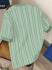 Manfinity Joysei Men's Round Neck Striped Letter Print Casual Versatile Commuting Short Sleeve T-Shirt - Multicolor - View 2