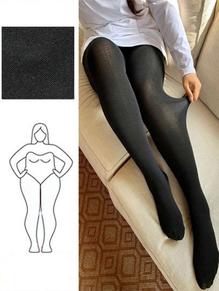 Dazy Plus Plus Size Solid Color Thermal Lined Body-Hugging Slim Footless Leggings Fall,Winter Tights