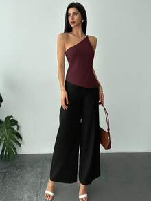 Firerie Nueva blusa casual elegante de lino color albaricoque con dobladillo asimétrico, cintura fruncida y espalda descubierta, para primavera/verano - Burdeos - Ver 6
