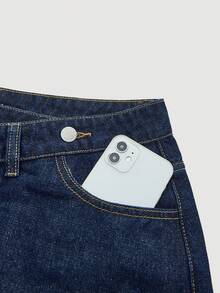 Maija Women's Dark Blue Denim Mini Skirt - Classic Design - Dark Wash - View 3