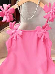 Franclia Women's Black 3D Floral Casual Vacation Mini Dress, Spring - Baby Pink - View 3