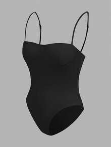 SHEIN EZwear 女士黑白针织吊带连体衣，修身款，夏季 - 彩色 - 查看 6