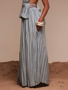 Musera Resort Crinkle Linen Elasticated Waist Wide Leg Trousers Only Cover Up Swim Vacation Holiday Summer Travel Beachwear Bathing Suit Terra Sol - Dusty Blue - View 3