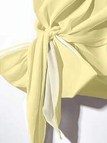 SHEIN Clasi Bộ đồ nữ 2 món gồm áo sơ mi thắt nơ màu vàng phong cách tối giản và quần ống rộng in họa tiết hình học, thích hợp cho đầu mùa thu. - Nhiều màu - Xem 5