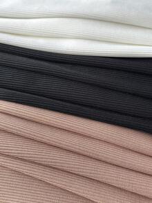 SHEIN EZwear 3 chiếc áo thun ngắn tay cổ đứng màu trơn, dáng suông, thời trang, đa năng dành cho nữ, thích hợp đi nghỉ mát. - Nhiều màu - Xem 4