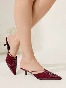 CUCCOO CHICEST Women's Pointed Toe Fashion Daily Wear High Heel Mules - Burgundy - View 5