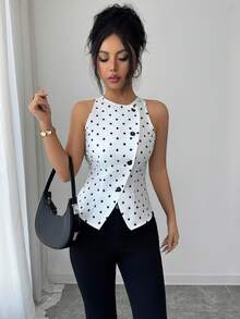 Elenzga A Lady Weaves An Elegant Sleeveless Summer Shirt - White - View 7