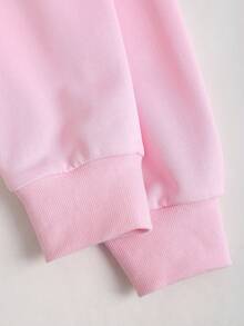 Sweetra Casual Cute Sweet Gentle College Girl Chic Lace Bow Tie Loose Long Sleeve Cropped Oblique Shoulder Exposed Waist Pink Pullover Sweatshirt For Women, Spring/Autumn/Winter - Pink - View 4