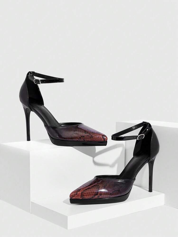 CUCCOO SZL Women Shoes Women's Pointed Thin High Heel Heightening Water Table Snake Pattern Gradual Change Color Women's High Heel Shoes Ankle Strap Hollow Shoes Fashion Party Banquet Nightclub Fashion Simple High Heel Women's Shoes