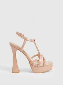 CUCCOO LuxiPop Damen Schuhe Sommer Neu Multi-Streifen Kreuz T-Riemen Design Quadratische Zehenkappe Weinglas Absatz High Heel Sandalen Sexy Eleganz Temperament Mode Leder Damen High Heel Plateau Sattelgurt Sandalen Offene Zehen Schuhe Abendschuhe Dating Party Dinner Party Sexy Nachtclub Stil Laufsteg Sexy Tragen - Lack khaki - Übersicht 1