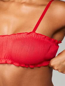 MISSGUIDED 镂空纹理荷叶边装饰文胸和丁字裤套装，适合私密场合的内衣 - 紅色 - 查看 6