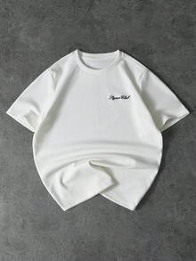 PAVTROS 男士休闲日常通勤字母印花短袖白色T恤，夏季 - 白色 - 查看 1