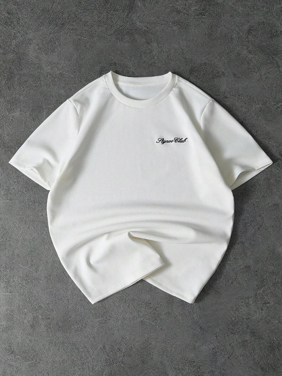 PAVTROS 男士休闲日常通勤字母印花短袖白色T恤，夏季 - 白色 - 查看 1