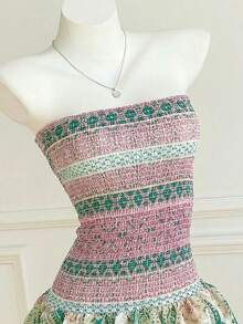 Elamini 佩斯利印花无肩带迷你连衣裙，休闲度假风 - 彩色 - 查看 4