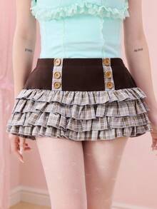 ROMWE Kawaii 可爱学院风撞色格纹迷你裙女款 - 彩色 - 查看 8