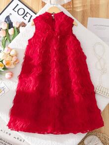 Elegant Tween Girls Red Sleeveless Short A Line Dress For Parties And Vacations - Red - View 2