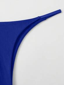 SHEIN Swim Bộ bikini gợi cảm, màu trơn, thời trang dành cho nữ - Màu xanh hải quân - Xem 3