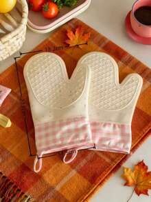 1 pieza Guantes de horno de silicona resistentes al calor y anti quemaduras para microondas, hornear y cocina en el hogar - Rosa Blanco - Ver 5