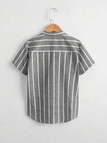 SHEIN Tween Boy Casual Striped Print Button-Front Short Sleeve Shirt - Grey - View 2