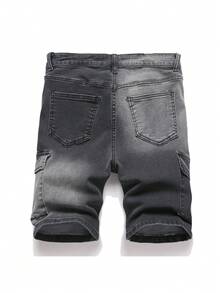 SHEIN Teen Boy Fashion Homecoming Streetwear Mix And Match Versatile Design Y2k Vintage Cool Street Comfortable Pocket Design And Gradient Street Fashion Design Tight Denim Shorts For Teen Boy Clothes Teen Boy Dailywear And Teen Boy Spring To Summer Rave Outfits Festival And Outfits Streetwear Clothes Homecoming - Grey - View 2