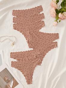 7pcs Women's Leopard Print Shell Trim Seamless Thongs - Multicolor - View 1