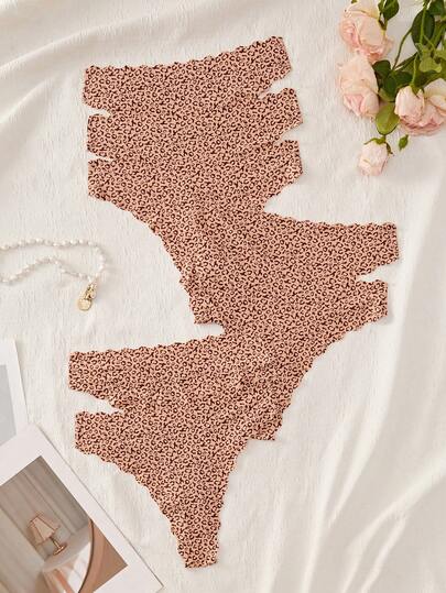 7条装女士豹纹贝壳边无缝丁字裤