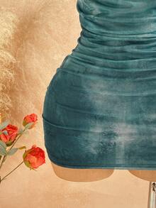 Soleia Đầm ngắn nữ gợi cảm hở lưng, buộc dây phía trước, xếp ly, kiểu dáng đi biển nhuộm tie-dye, không kèm thắt lưng. - màu xanh lá - Xem 5