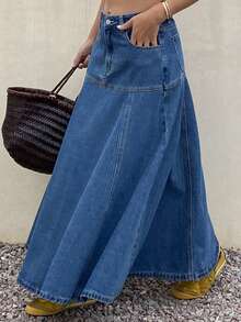 Livesso Women's Denim A-Line Skirt - Medium Wash - View 7